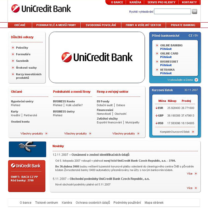 Nový web pro UniCredit Bank