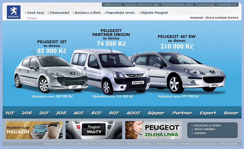 Web Peugeotu v moderním designu a s novými funkcemi
