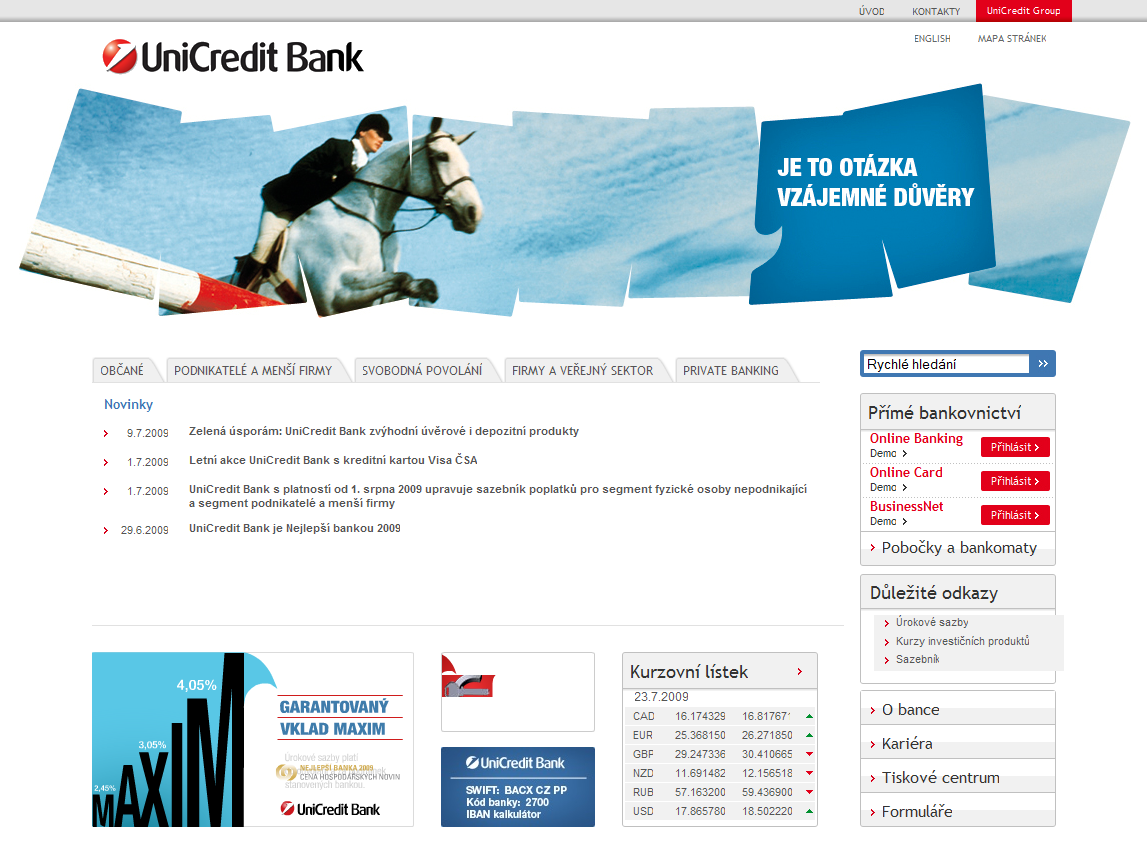 Redesignu se dočkal i web UniCredit Bank