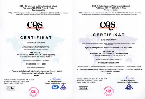 AMI Praha získala certifikát bezpečnosti informací ISO 27001